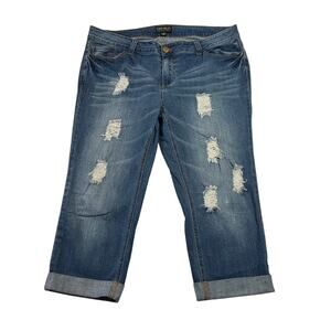 Forever 21 Mid Rise Distressed Cropped Straight Leg Jeans Size 16 Cuffed Hem